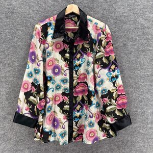 Jennifer Lloyd Shirt Women M Medium White Floral Button Up Collared Long Sleeve